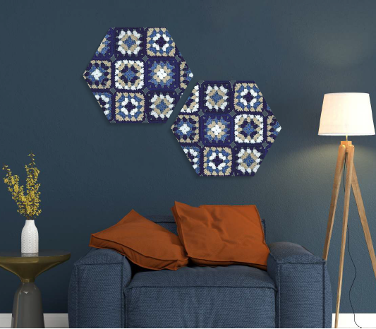 Navy Blue Crochet Mosaic Hexagon Canvas Art Duo Panel
