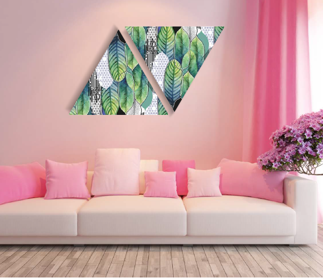 Tropical Leaves Geometric Triangle Duo Canvas