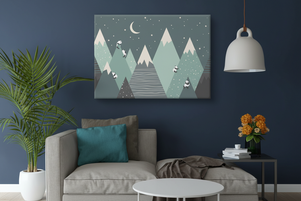 Panda Mountain Starry Night Kids Canvas Art