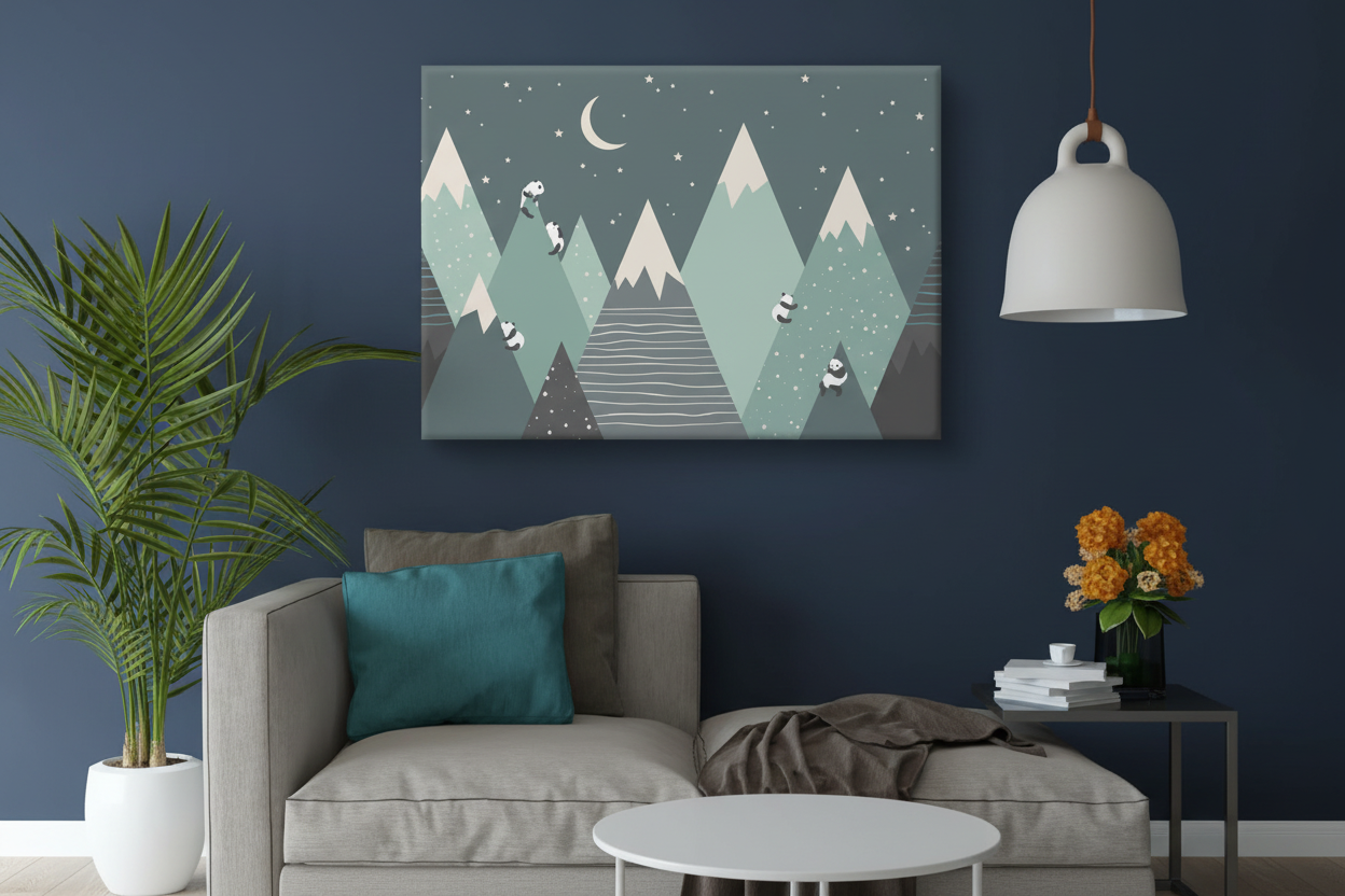 Panda Mountain Starry Night Kids Canvas Art