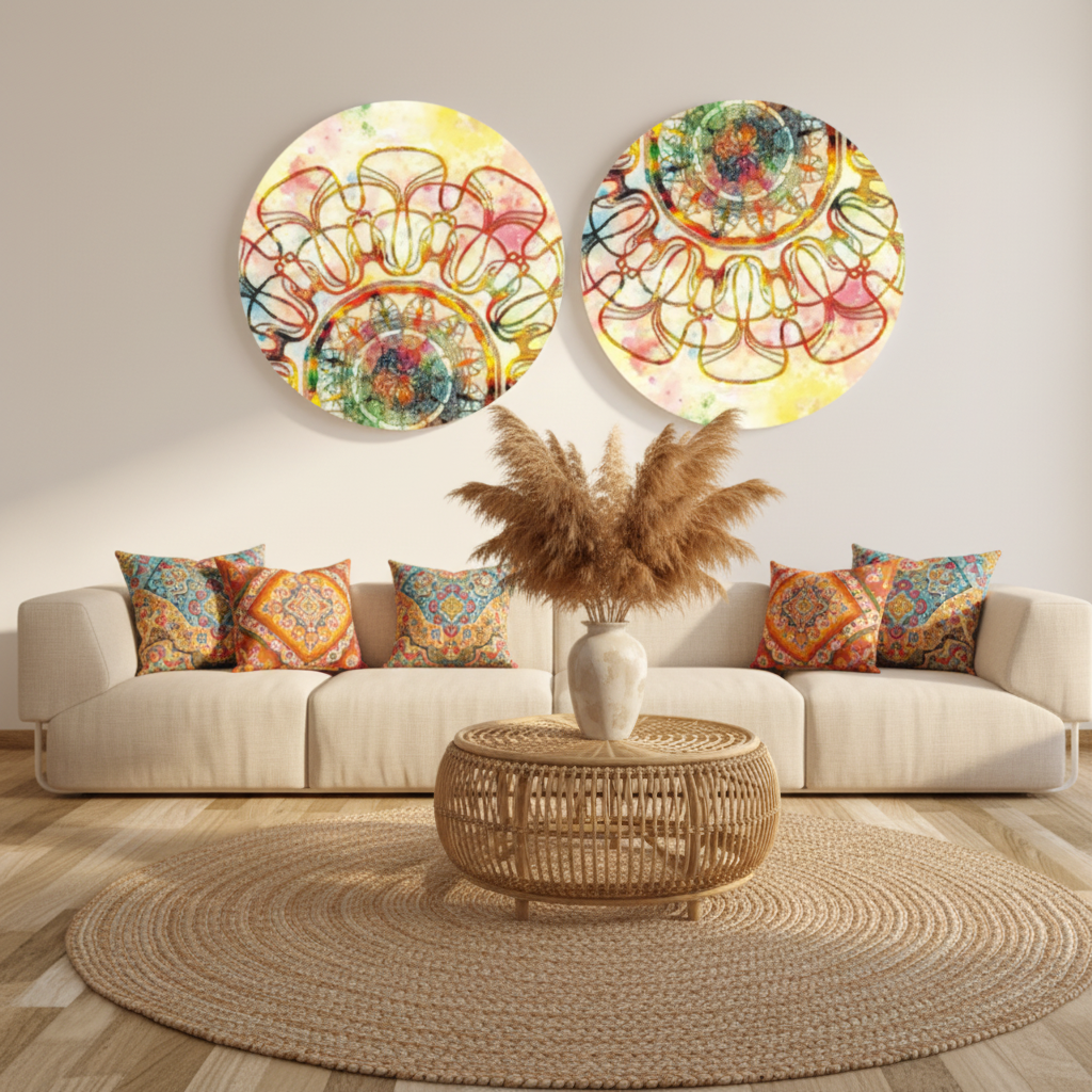 Vibrant Mandala Duo Boho Canvas Art