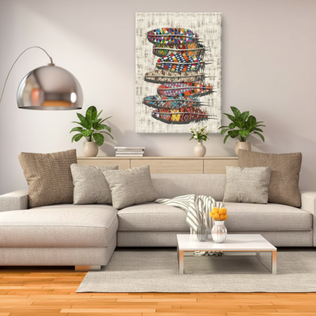 Stacked Tribal Feathers Boho Canvas Art
