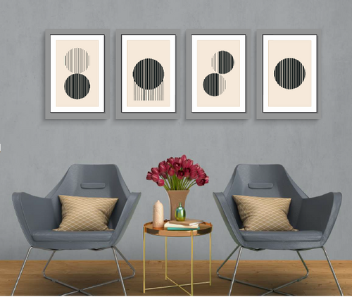 Black Circle Geometric 4 Panel Minimalist Canvas