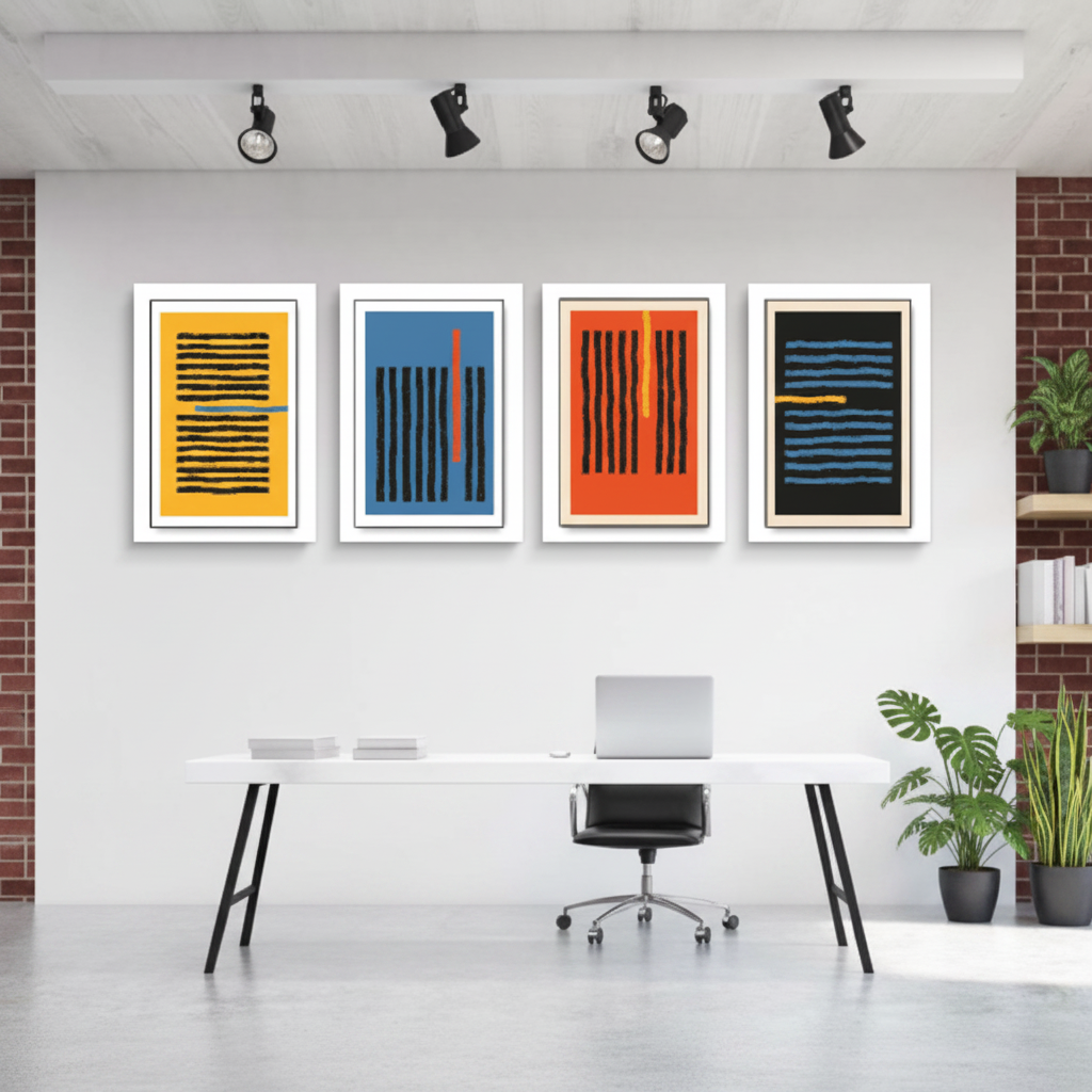 Bold Brushstroke 4 Panel Mid-Century Canvas Set