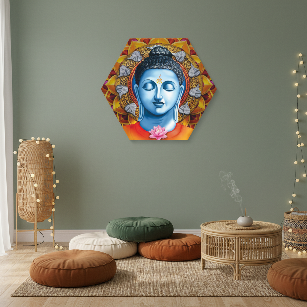 Buddha Lotus Mandala Hexagon Spiritual Canvas