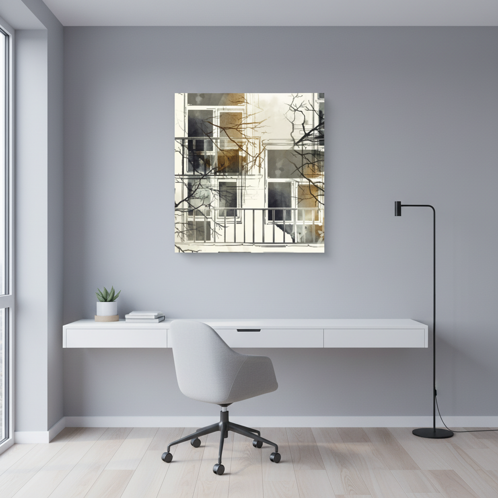 Winter Branches Parisian Window Canvas Art