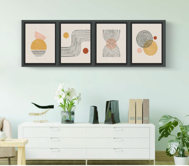 Bauhaus Organic Line Art 4 Panel Canvas Set