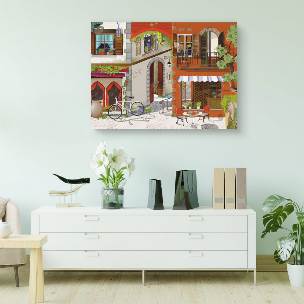 European Street Café Illustrated Canvas Art