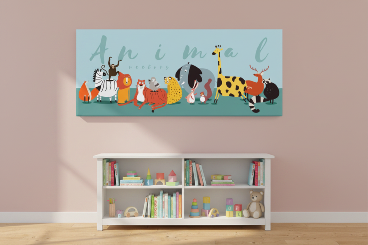 Animal Parade Cartoon Safari Kids Canvas Art
