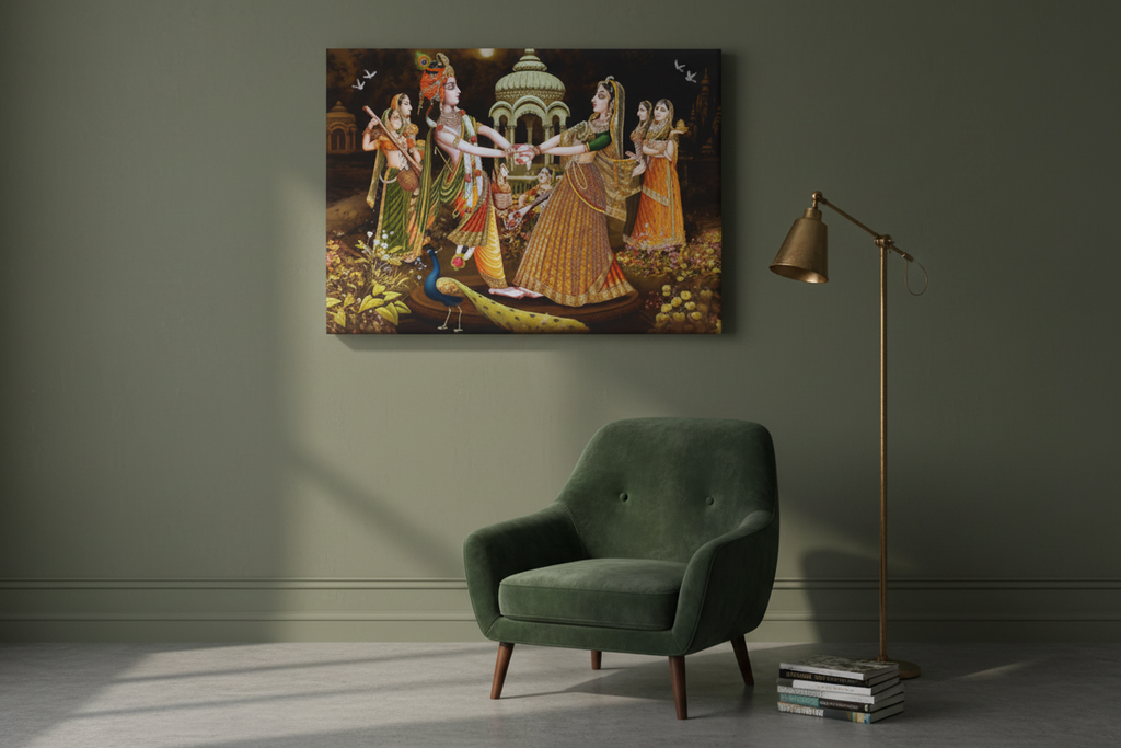 Radha Krishna Gopis Temple Dance Canvas Art