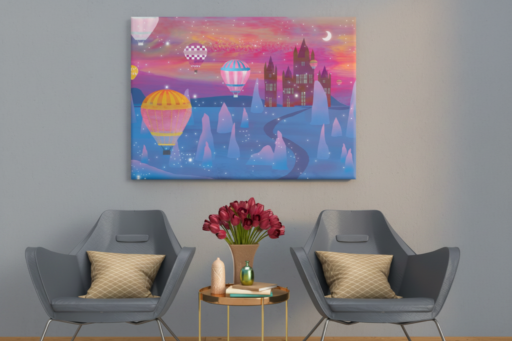 Enchanted Castle Hot Air Balloon Fantasy Canvas
