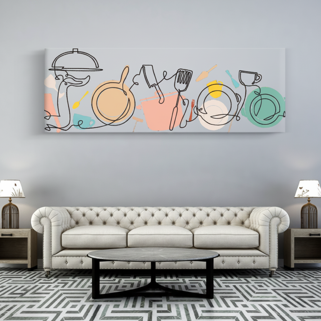 Kitchen Stories Pastel Line Art Canvas
