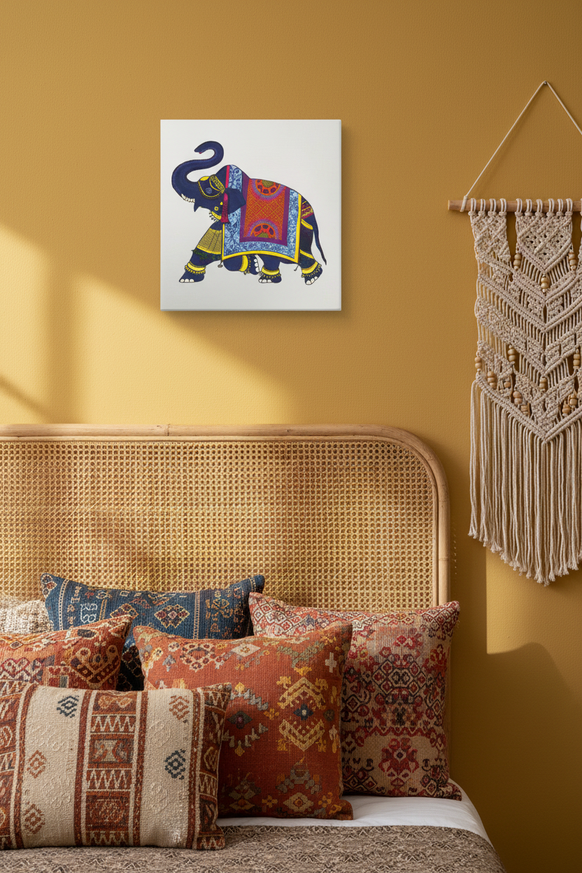 Festive Indian Elephant Trunk Up Lucky Canvas
