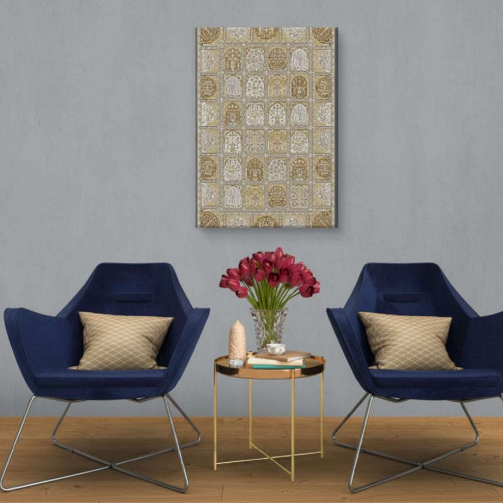 Divine Deity Grid Gold Indian Art Canvas