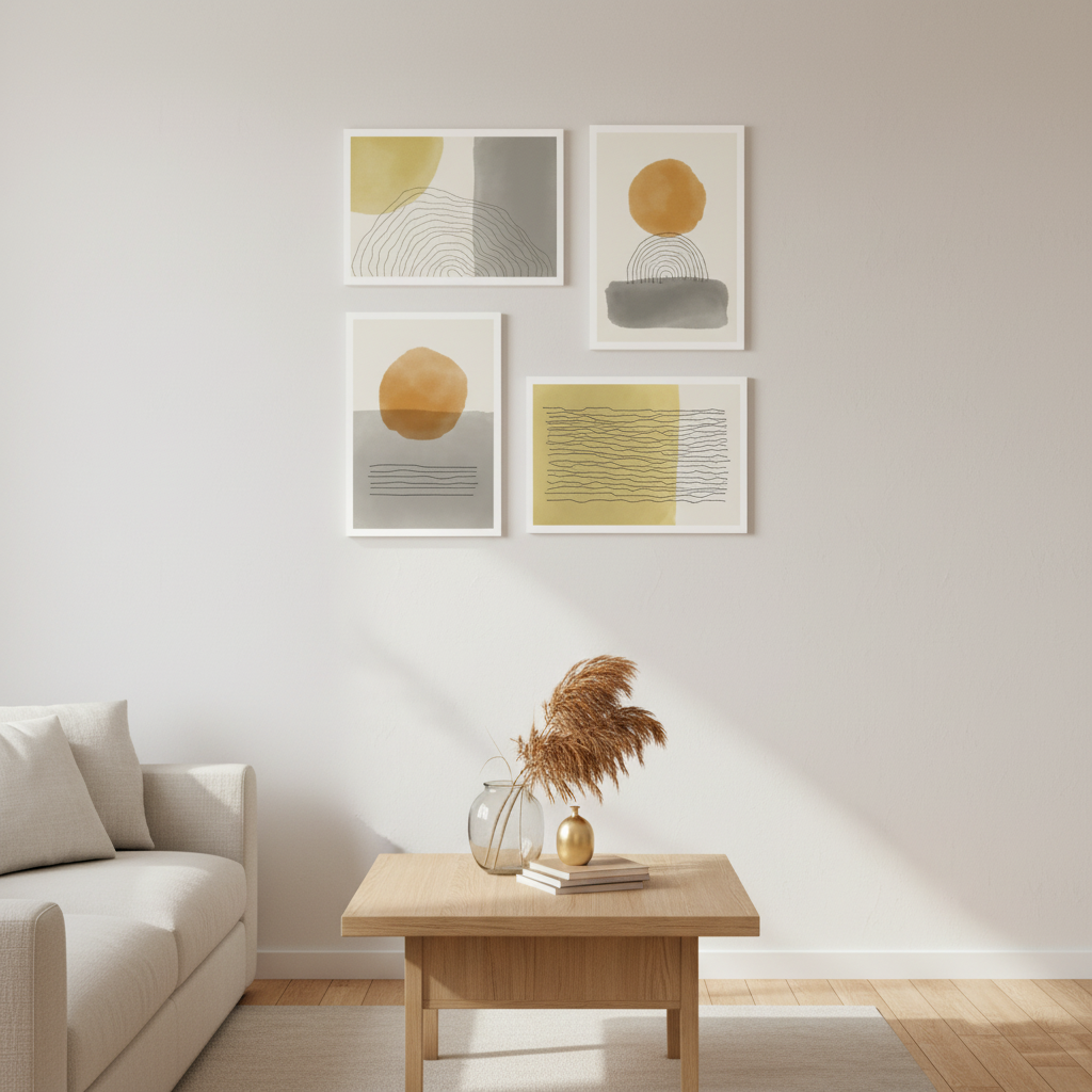 Golden Sun Abstract 4 Panel Gallery Canvas