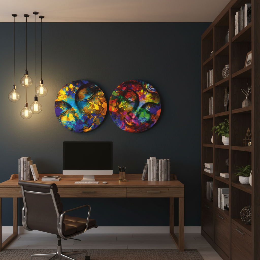 Psychedelic Buddha Duo Round Canvas Art