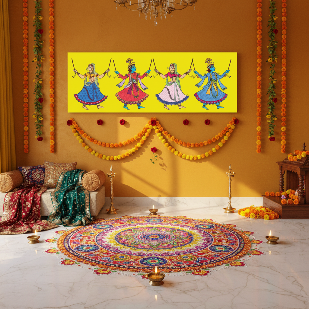 Radha Krishna Dandiya Raas Festive Canvas Art