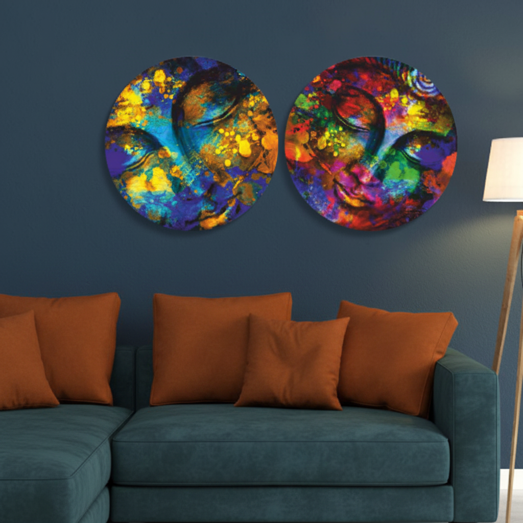 Psychedelic Buddha Duo Round Canvas Art