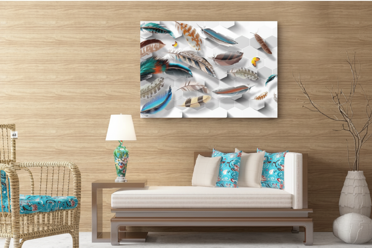 Exotic Feathers 3D Hexagon Effect Canvas Art