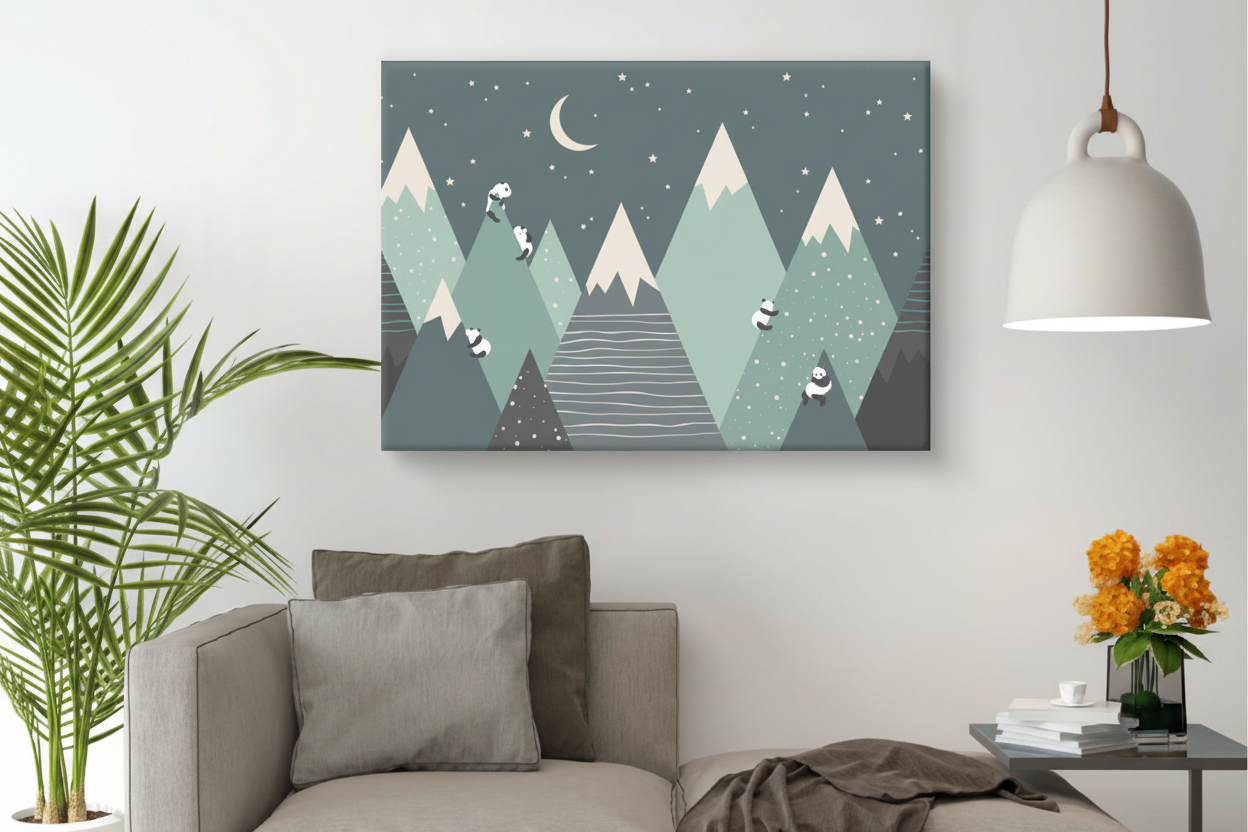 Panda Mountain Starry Night Kids Canvas Art