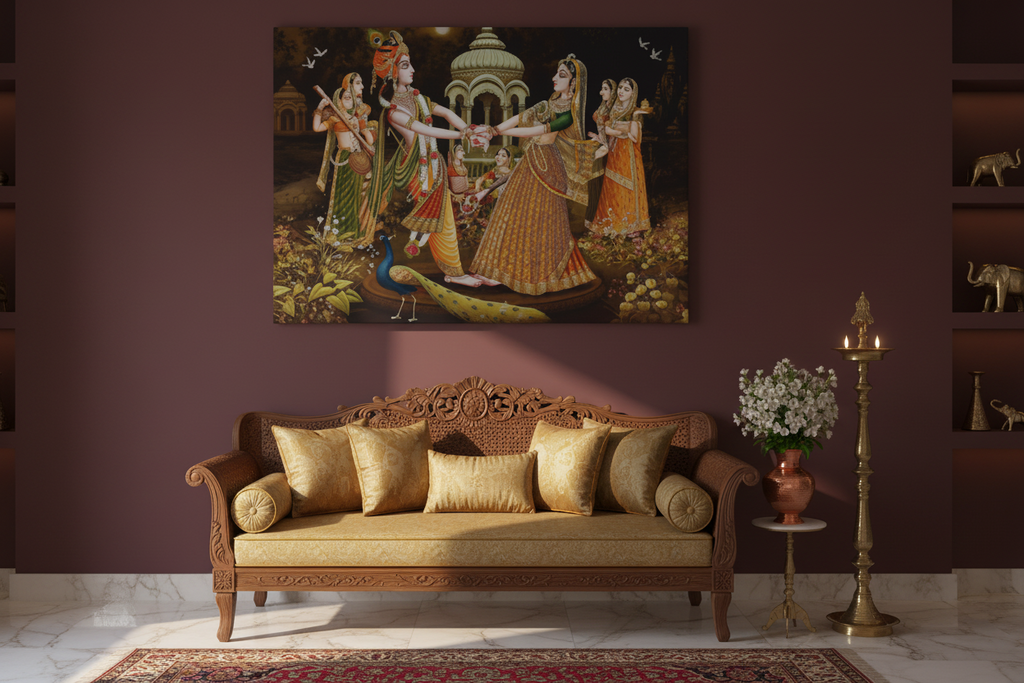 Radha Krishna Gopis Temple Dance Canvas Art