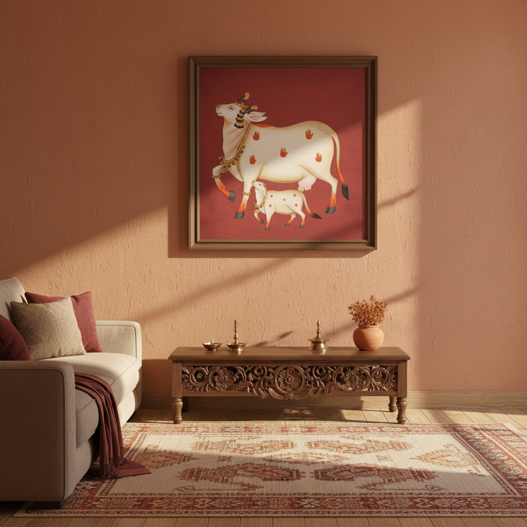 Gau Mata Sacred Cow Pichwai Canvas Art