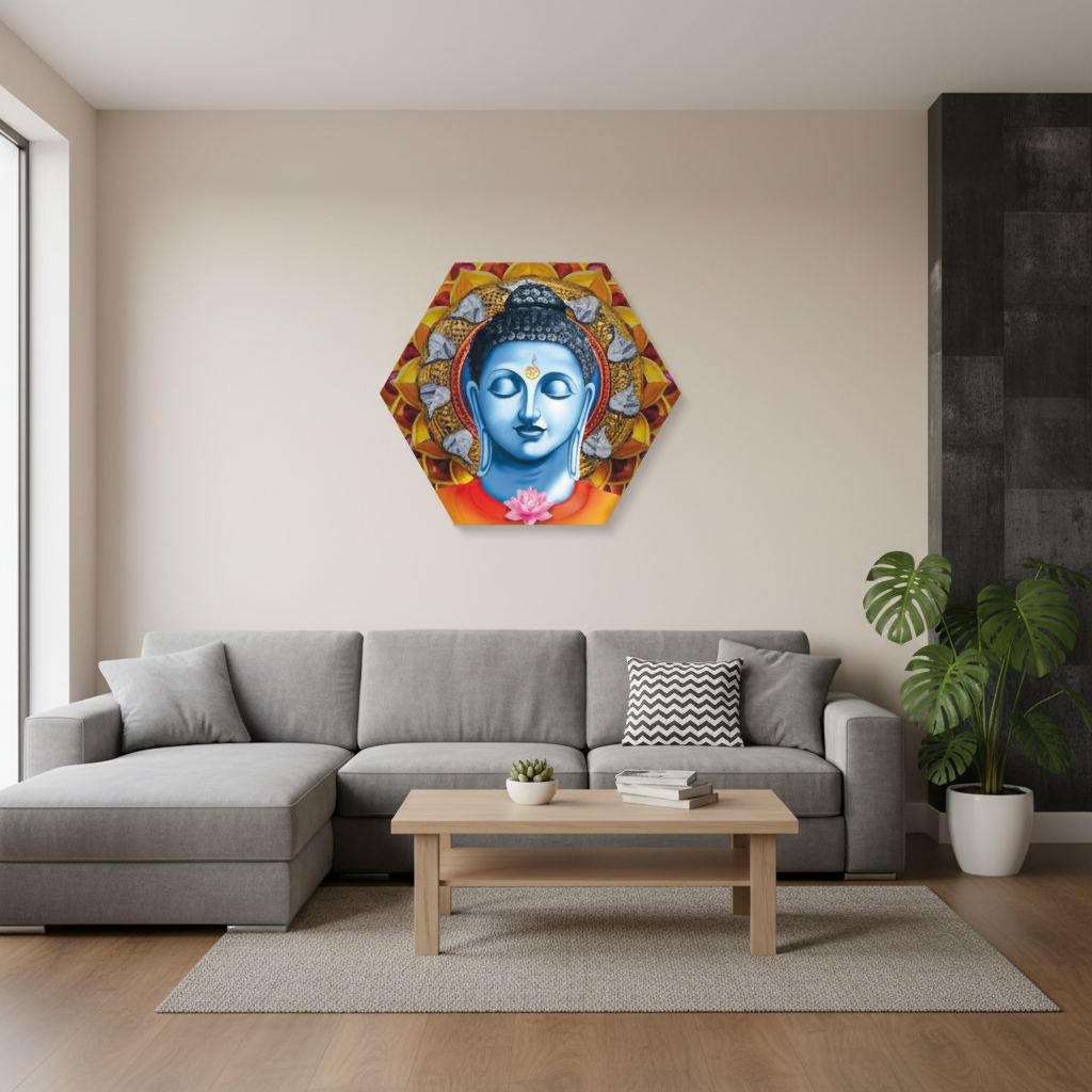 Buddha Lotus Mandala Hexagon Spiritual Canvas