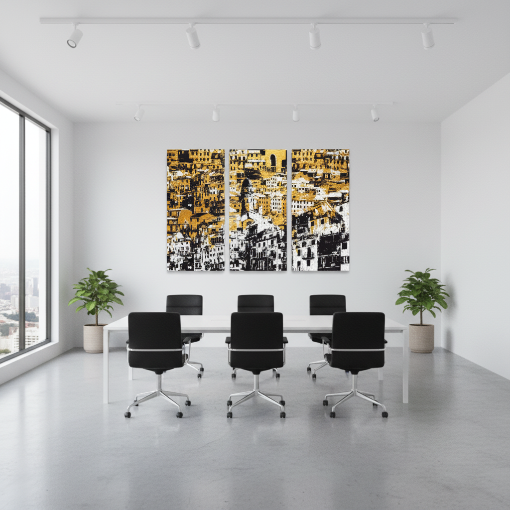 Golden City Skyline Triptych Canvas Art