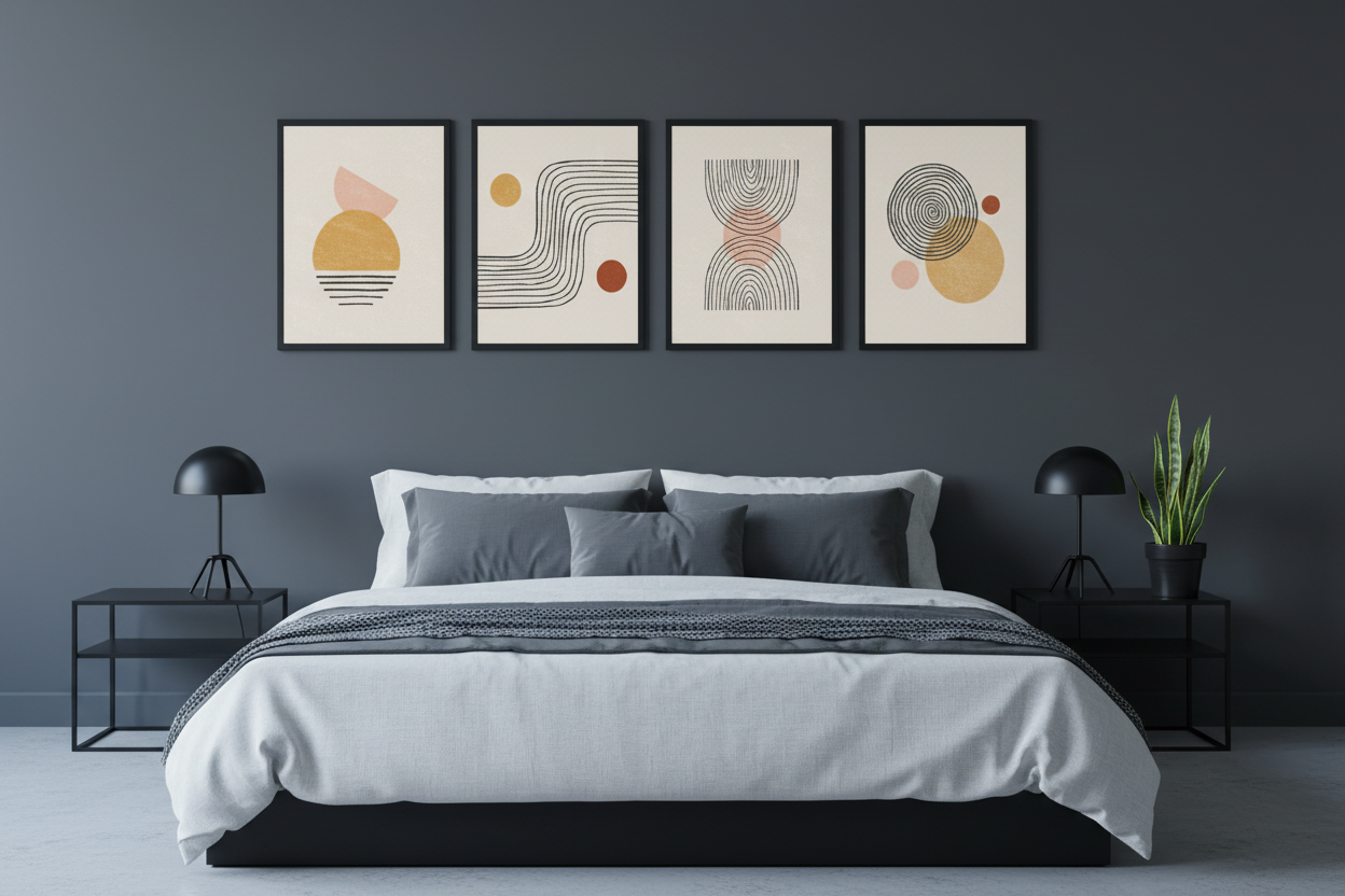 Bauhaus Organic Line Art 4 Panel Canvas Set
