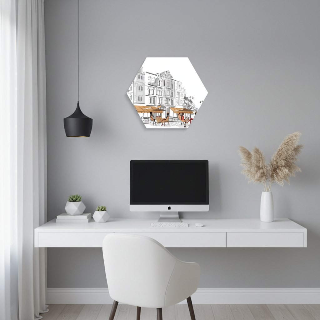 Parisian Café Street Sketch Hexagon Canvas