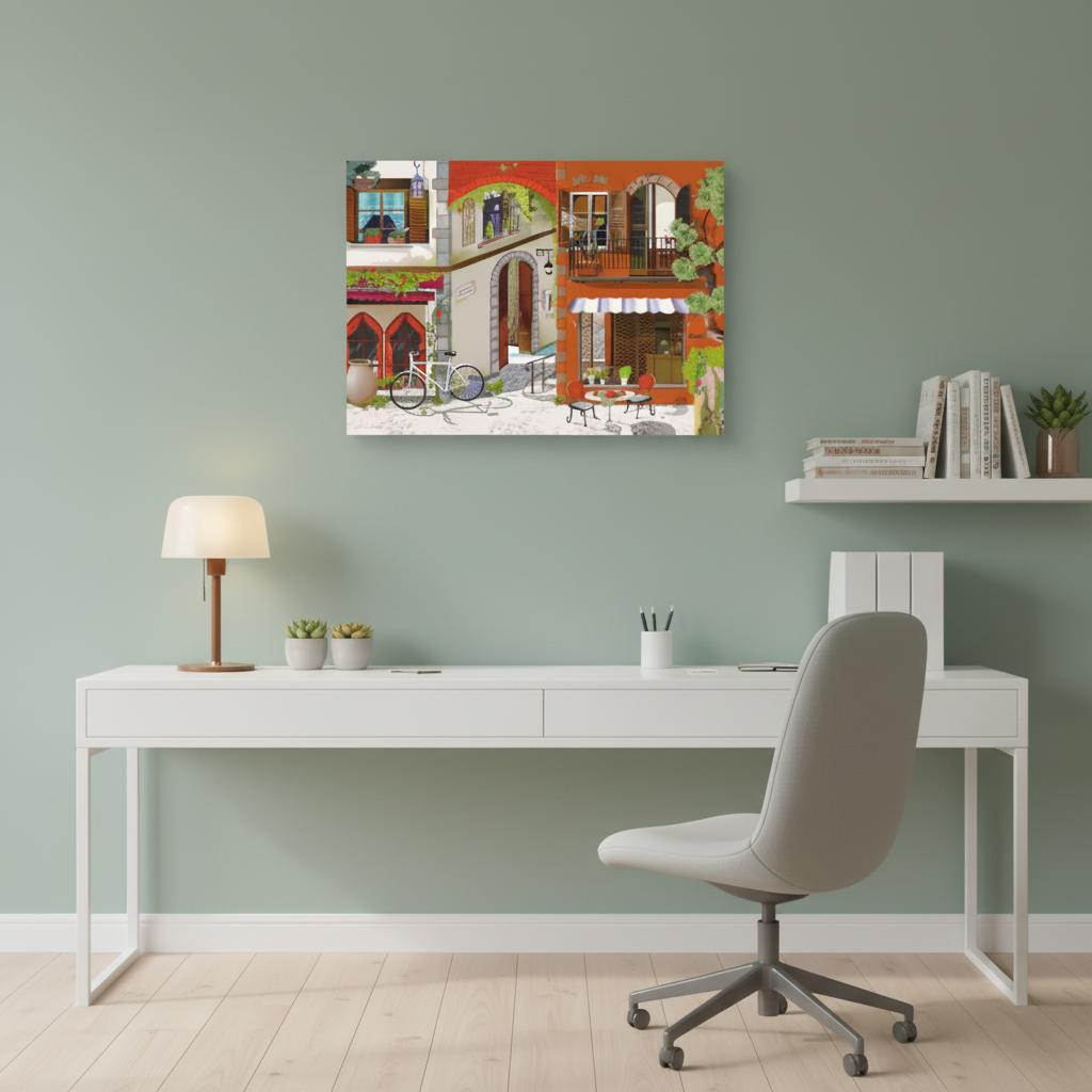 European Street Café Illustrated Canvas Art