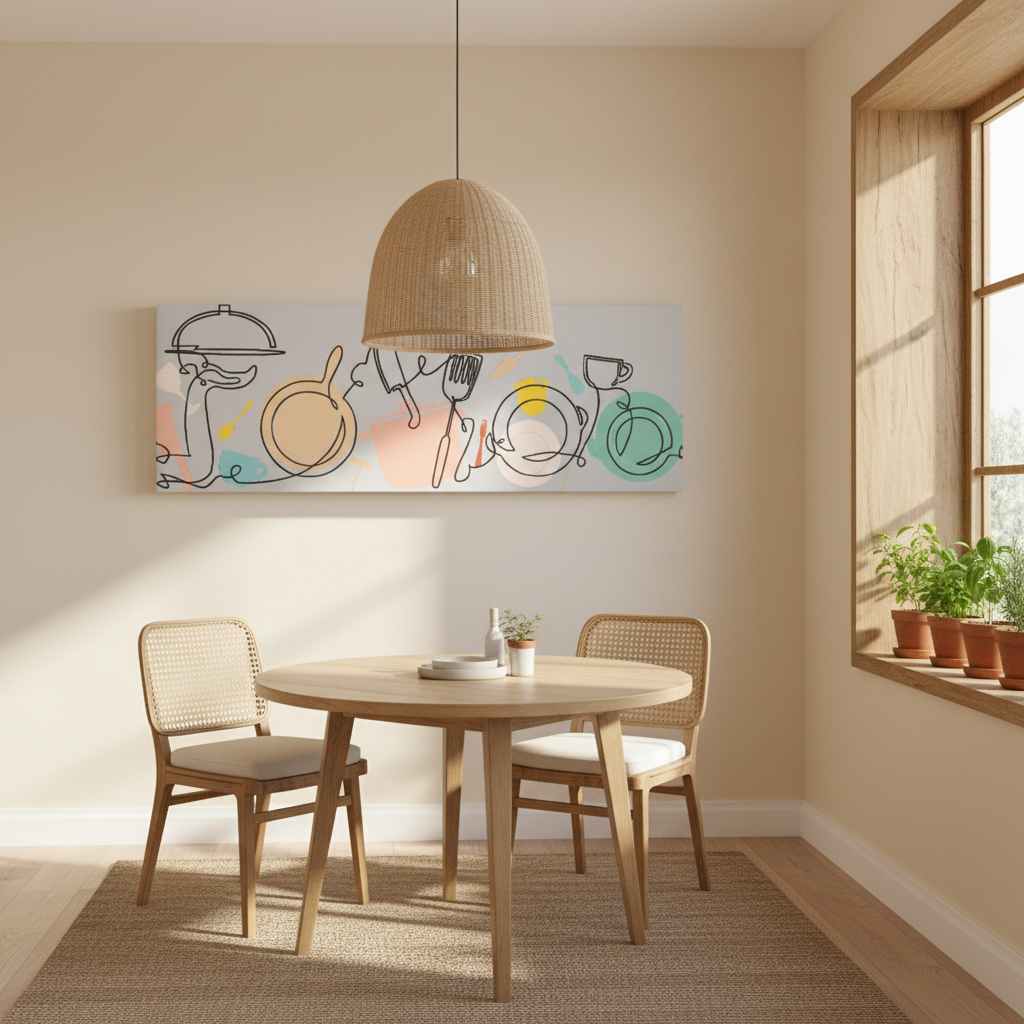 Kitchen Stories Pastel Line Art Canvas