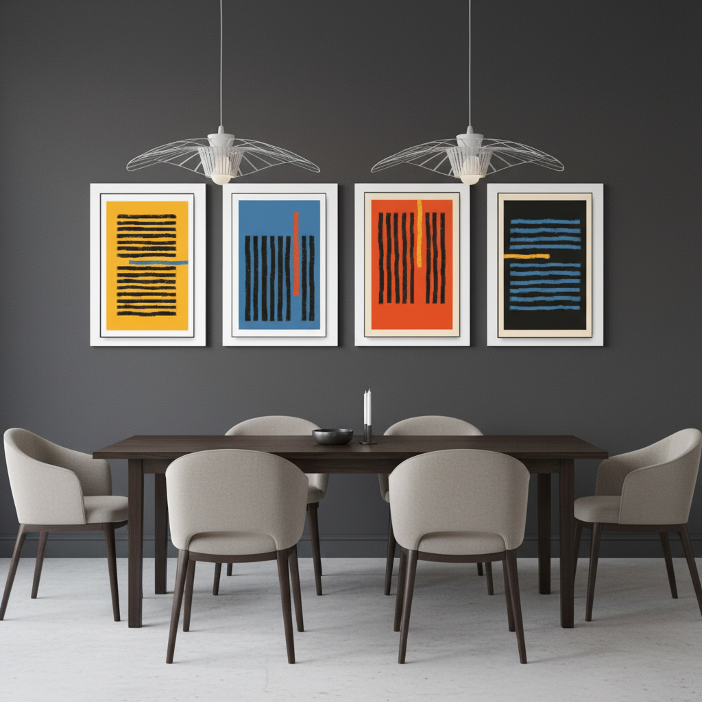 Bold Brushstroke 4 Panel Mid-Century Canvas Set