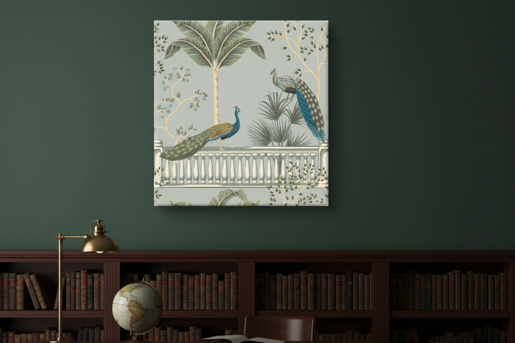 Chinoiserie Peacock Balustrade Botanical Canvas