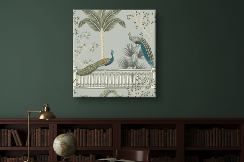 Chinoiserie Peacock Balustrade Botanical Canvas