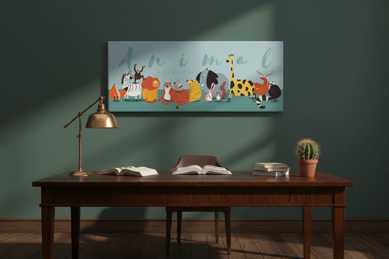 Animal Parade Cartoon Safari Kids Canvas Art