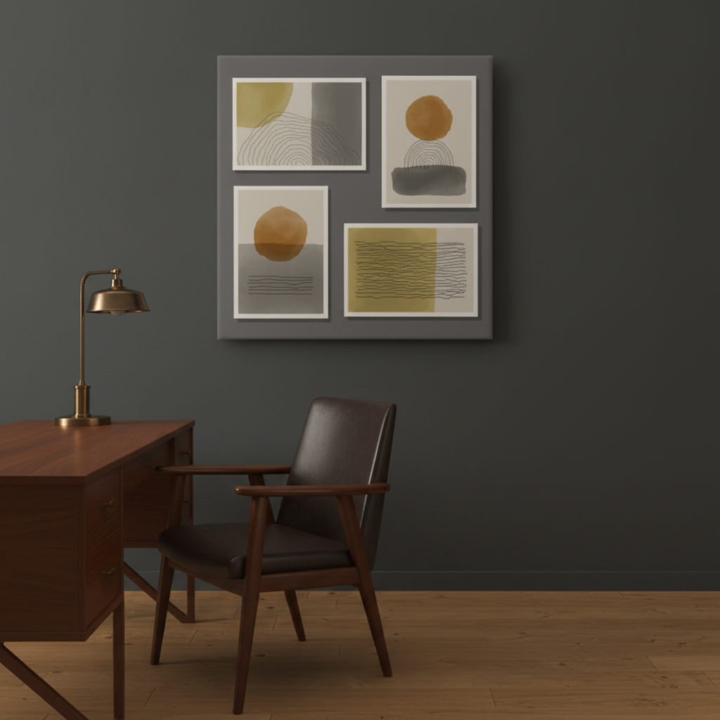 Golden Sun Abstract 4 Panel Gallery Canvas