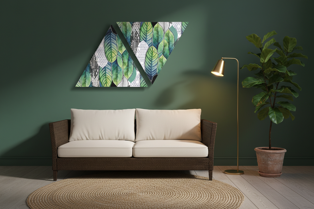 Tropical Leaves Geometric Triangle Duo Canvas