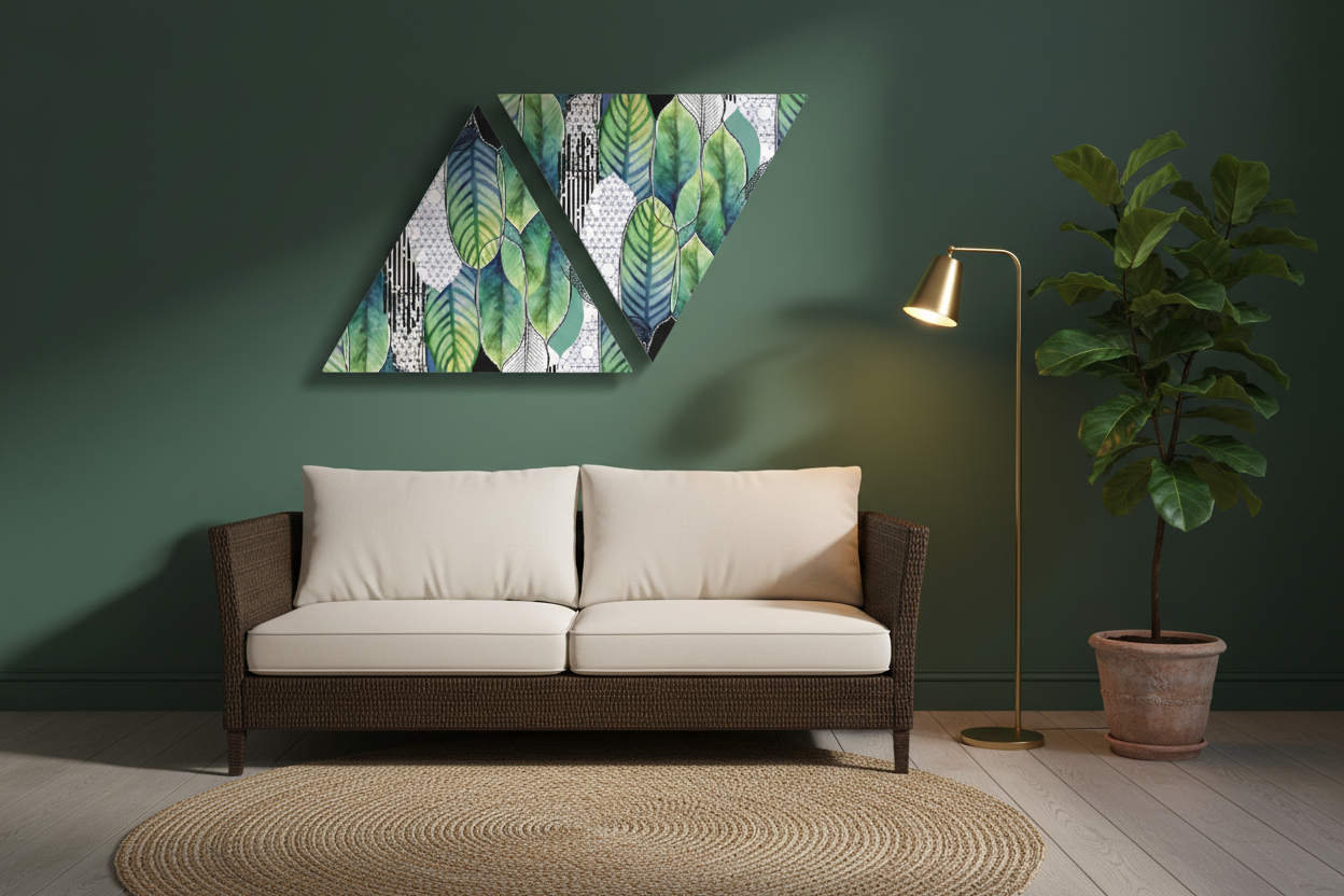Tropical Leaves Geometric Triangle Duo Canvas