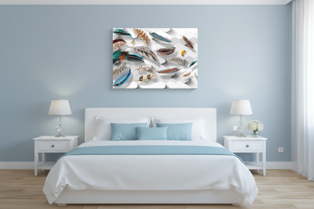 Exotic Feathers 3D Hexagon Effect Canvas Art