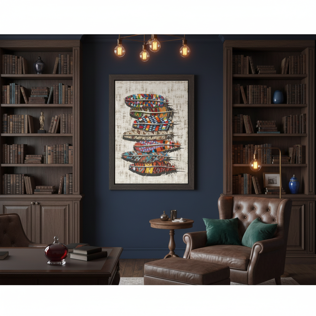 Stacked Tribal Feathers Boho Canvas Art