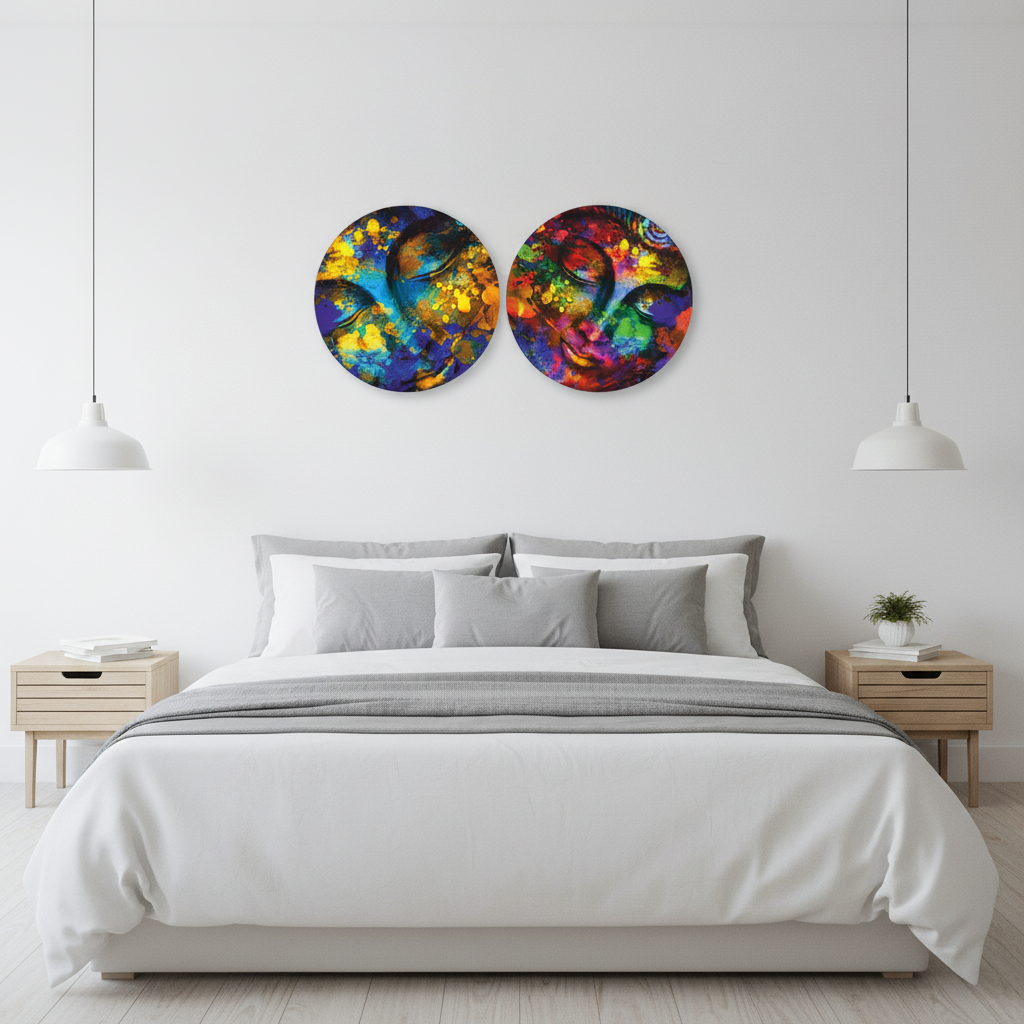 Psychedelic Buddha Duo Round Canvas Art