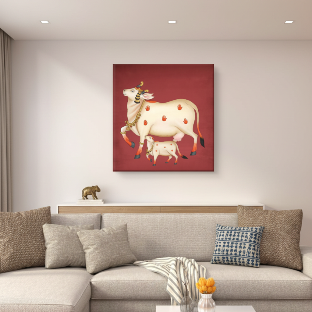 Gau Mata Sacred Cow Pichwai Canvas Art