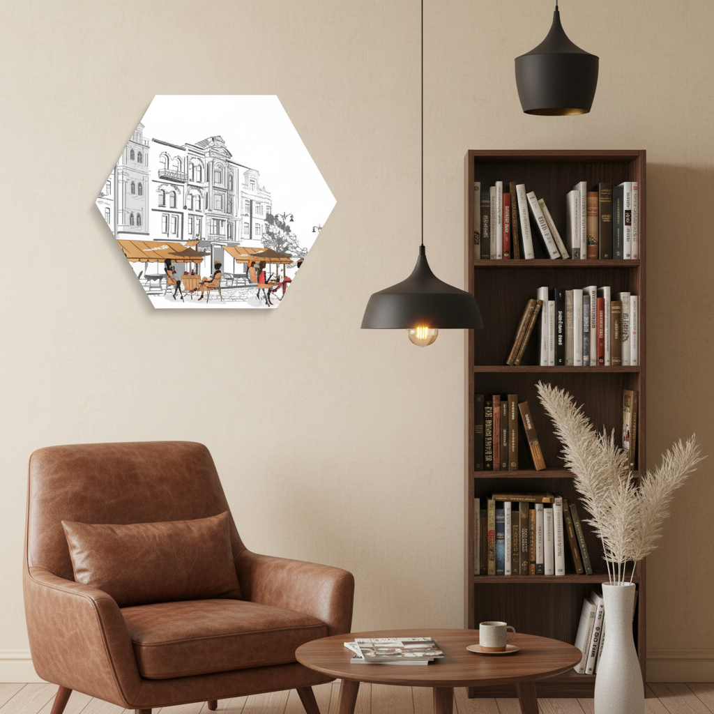 Parisian Café Street Sketch Hexagon Canvas