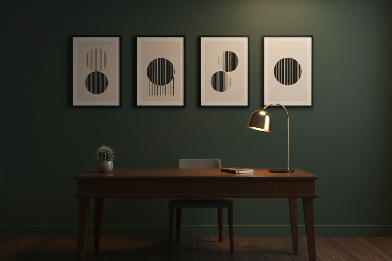 Black Circle Geometric 4 Panel Minimalist Canvas