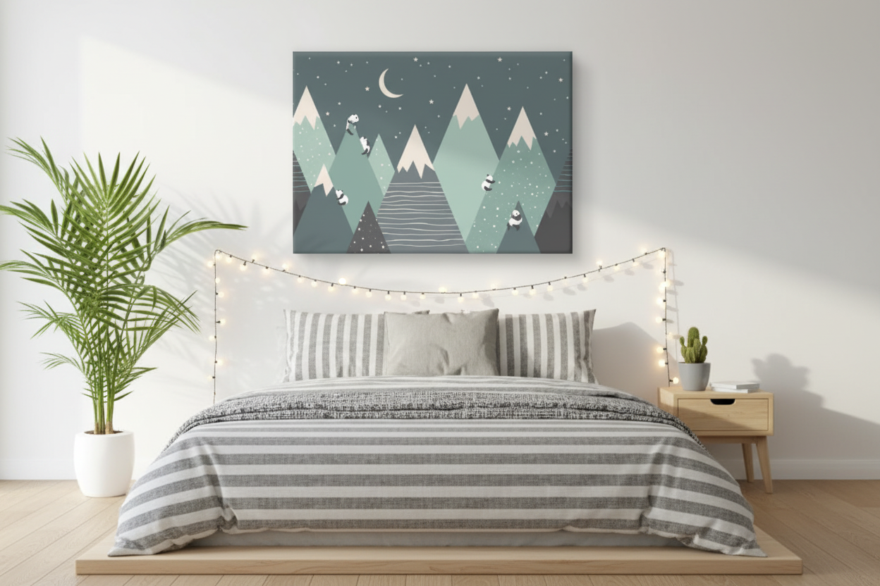 Panda Mountain Starry Night Kids Canvas Art