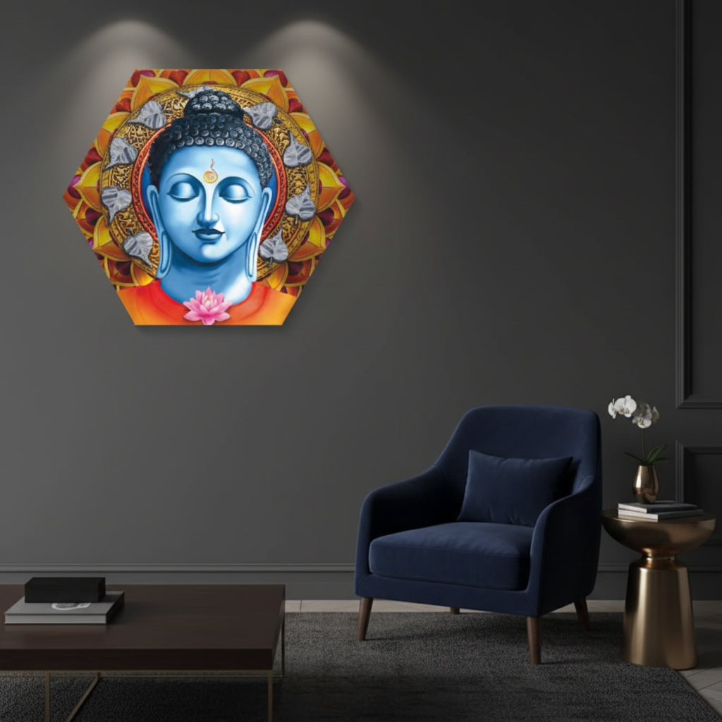 Buddha Lotus Mandala Hexagon Spiritual Canvas