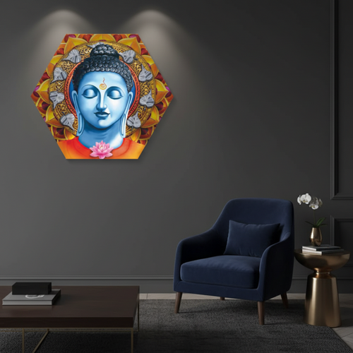 Buddha Lotus Mandala Hexagon Spiritual Canvas
