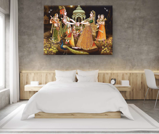 Radha Krishna Gopis Temple Dance Canvas Art