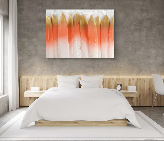 Coral Gold Feather Luxe Canvas Art